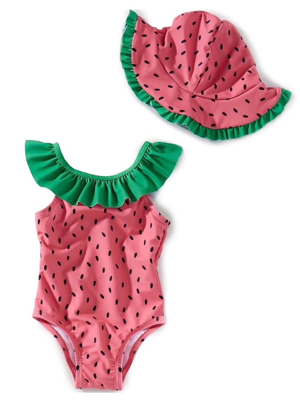 Adventurewear Pink & Green Watermelon One-Piece Swimsuit with Hat